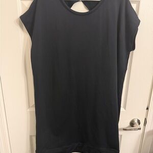 Athleta Knit Black Women's Crewneck Cap-Sleeve Dress Keyhole back